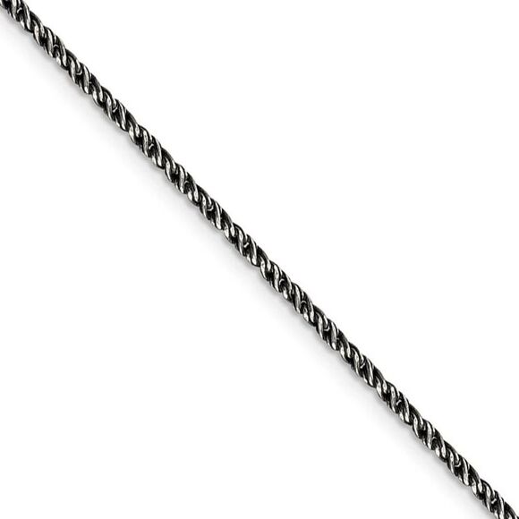 1.7mm Sterling Silver Black Plated Twisted Wheat Chain Necklace 20 In